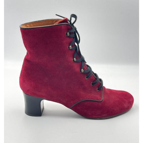 Chie Mihara Shoes - Chie Mihara 40 / 10 Boots Burgundy Suede Leather Lace Up Victorian Mylion Bootie